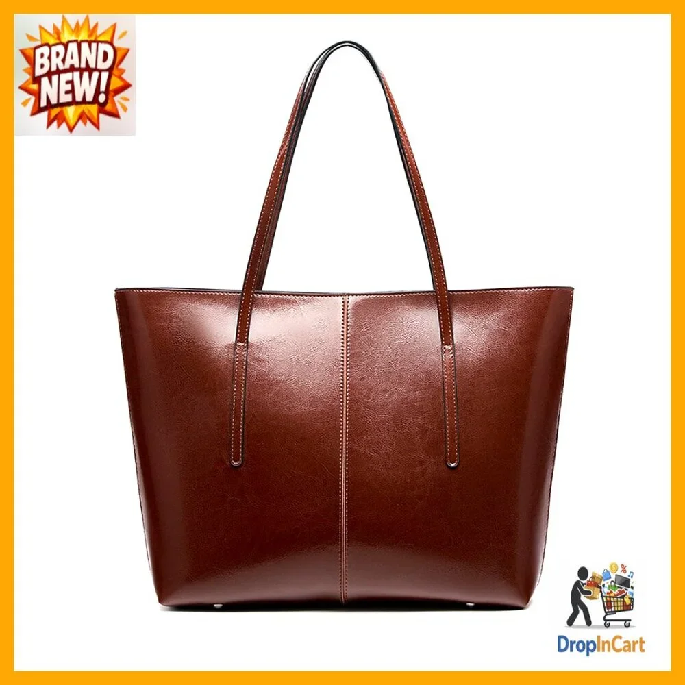 Genuine Leather Tote Bag Retro Elegant Work Purse Large Capacity Shoulder